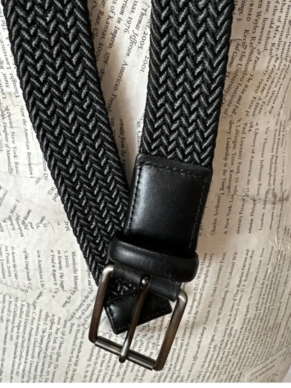 FULL GRAIN COWHIDE LEATHER BRAIDED COTTON STRETCH BELT 42